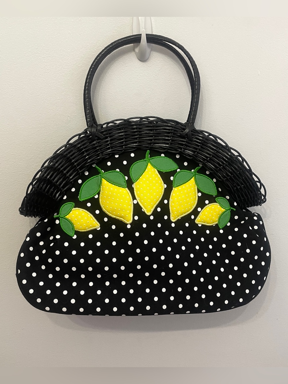 Lulu Guinness Lemons Beach Bag Basket handbag Vacation Summer bag polkadot